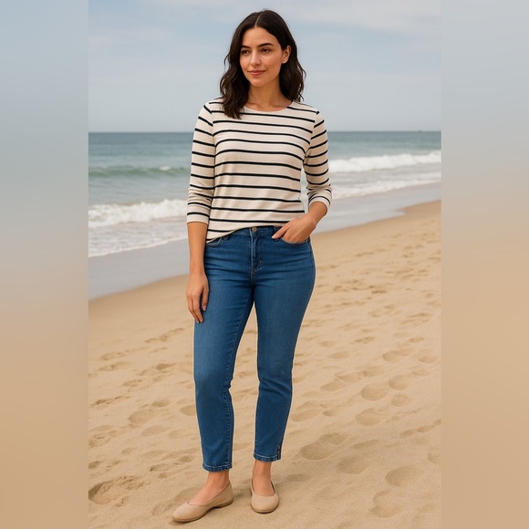 J. Jill Denim - J Jill Jeans Authentic Fit Slim Ankle Blue Stretch Button Hem Size 4P